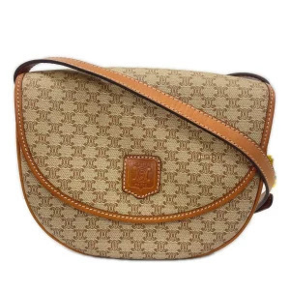 Celine Macadam Shoulder Bag Leather Beige Tan Brown